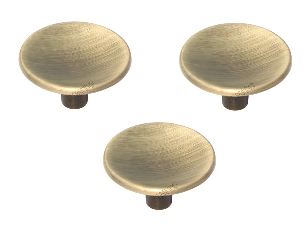 DK3005 Brasss Antique Finish | 4-Pieces | Cabinet Door Drawer Knob, Kitchen Dresser Wardrobe Pull Handle, Round Cabinet Knob, Vintage Drawer Knob