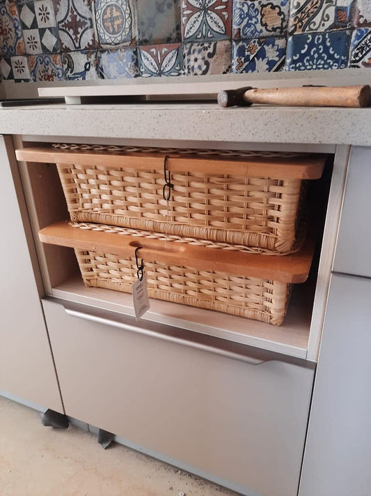 6" Wicker Rectangular Basket For Modular Kitchen | Pull Out Rectangular Basket For Onion, Potato (Beige, 22.5W (564Mm) X 20L X 6H Inches)(Beechwood)