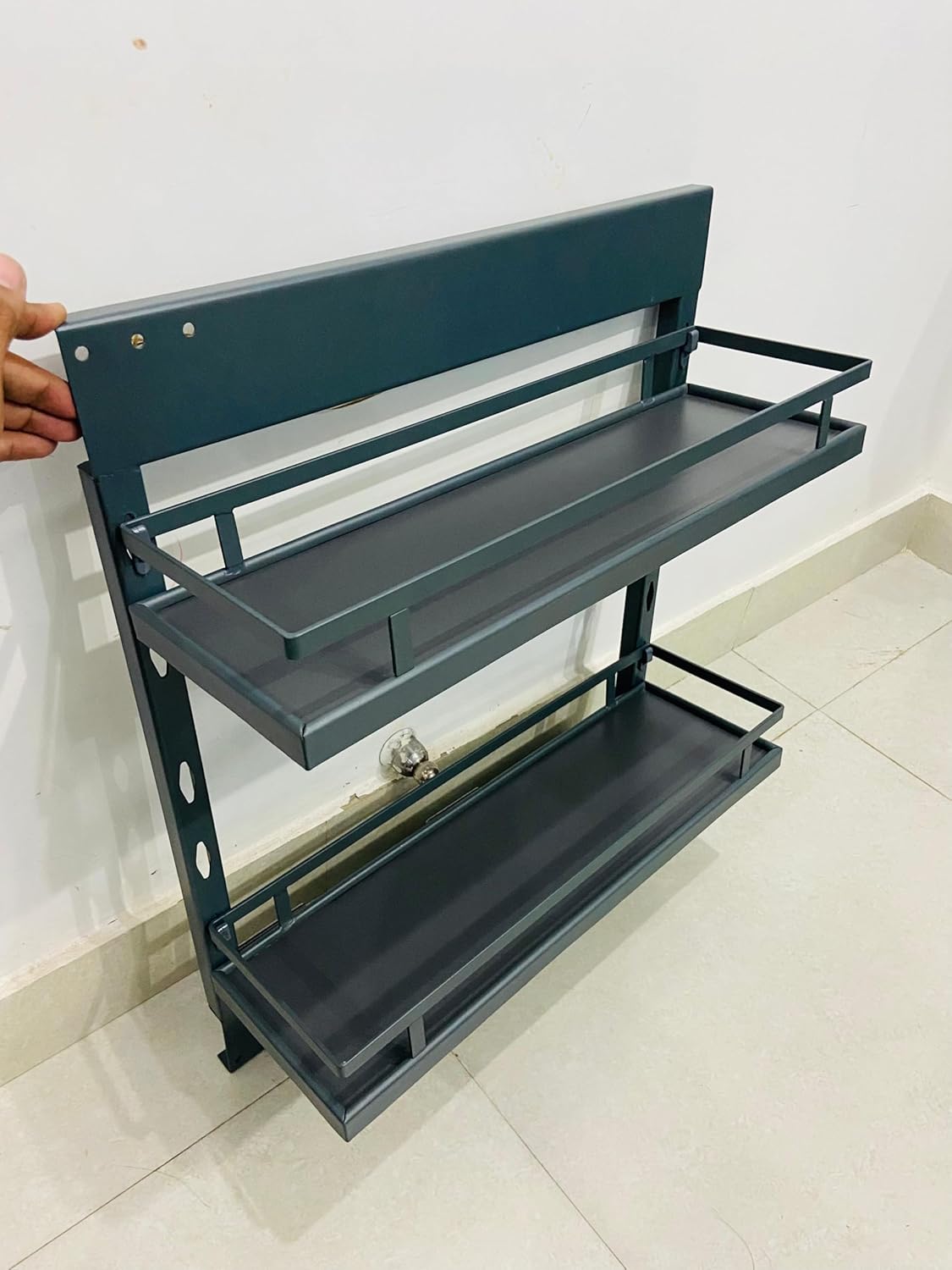 Kitchen Cabinet Width 8 Inches Bottle Pull Out Unit BPO with Soft Close || Grey Coated Finished (250 mm)