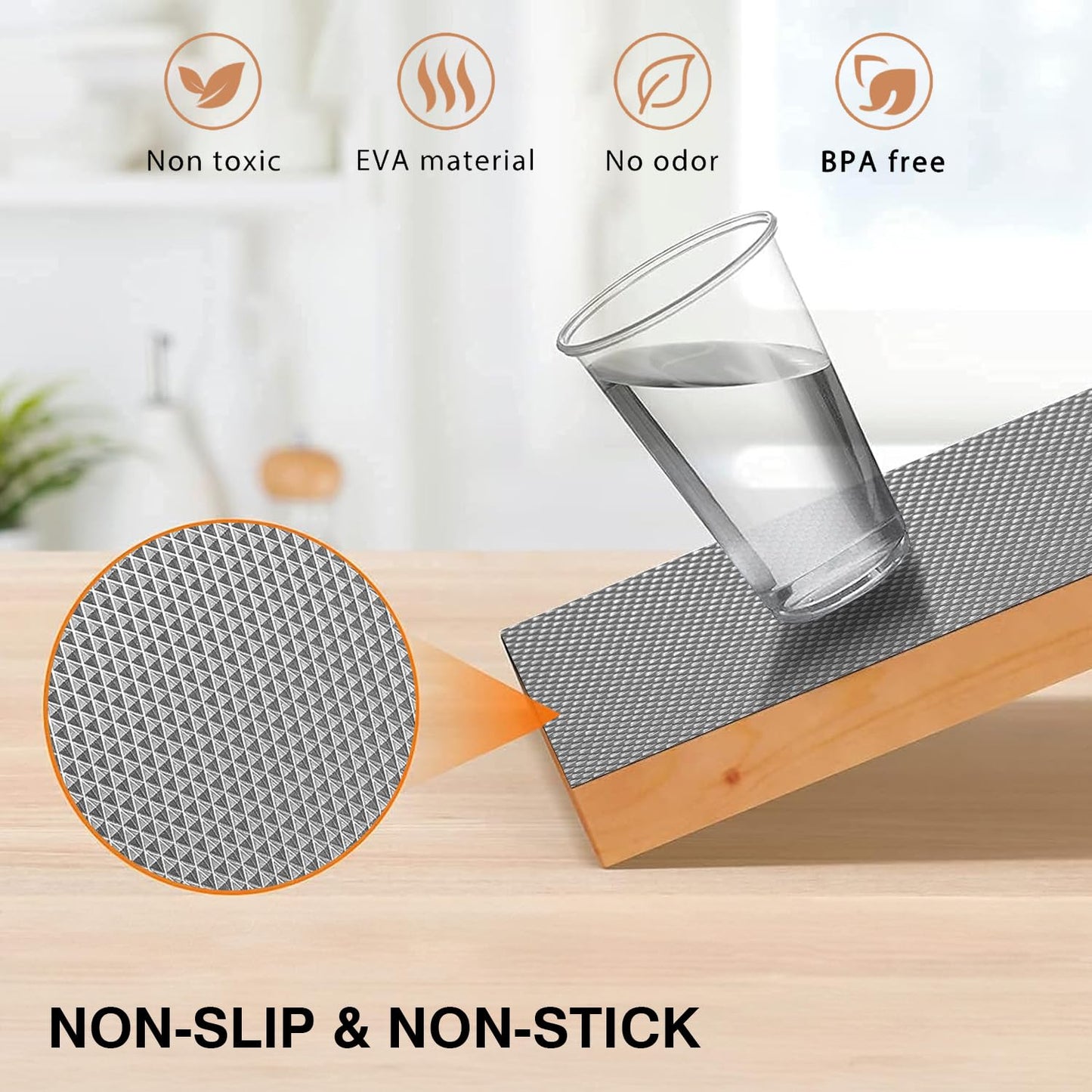 Multipurpose Kitchen Mats 45cm x 5m Anti-Slip Mats | (Diamond Texture, Metallic Grey)