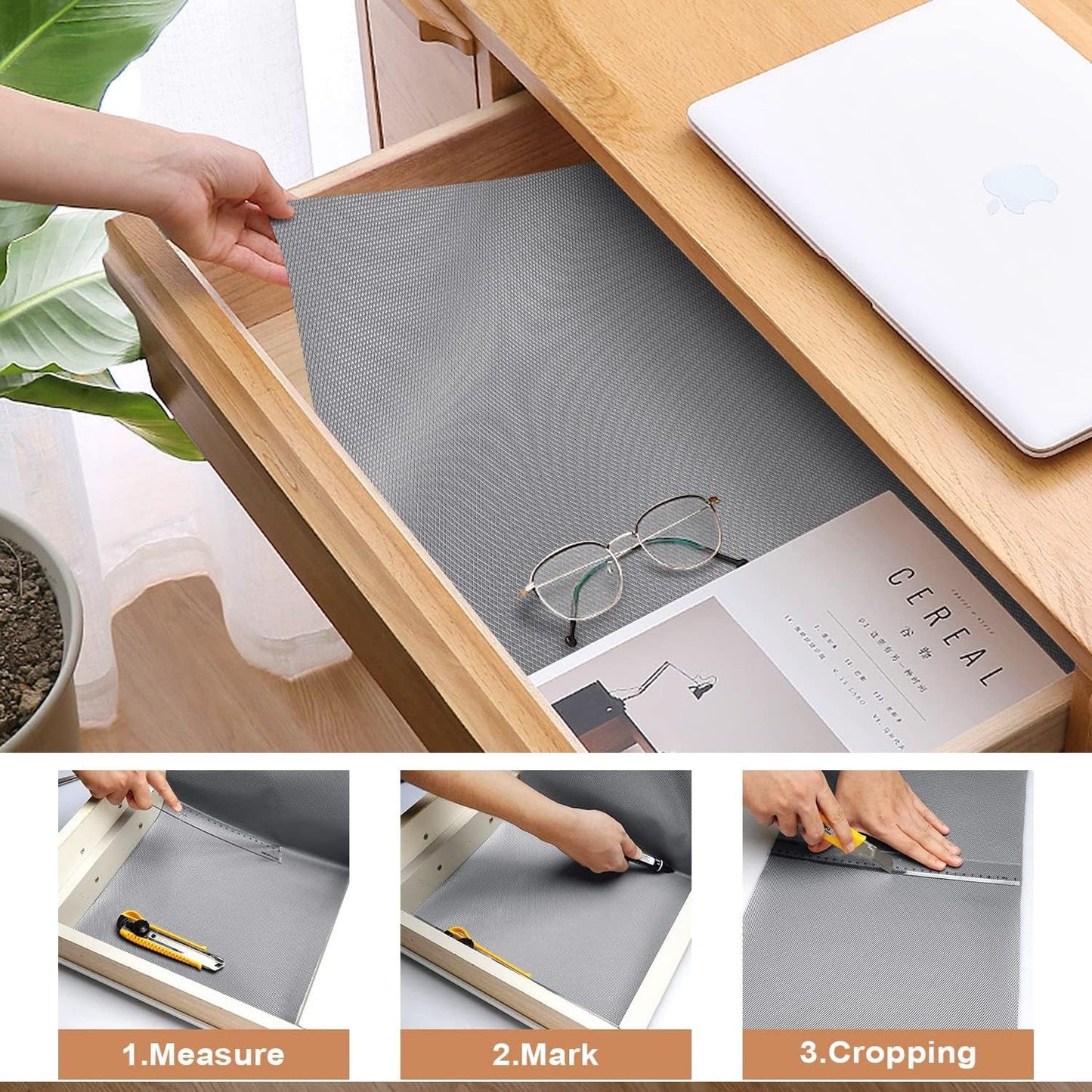 Multipurpose Kitchen Mats 45cm x 5m Anti-Slip Mats | (Diamond Texture, Metallic Grey)