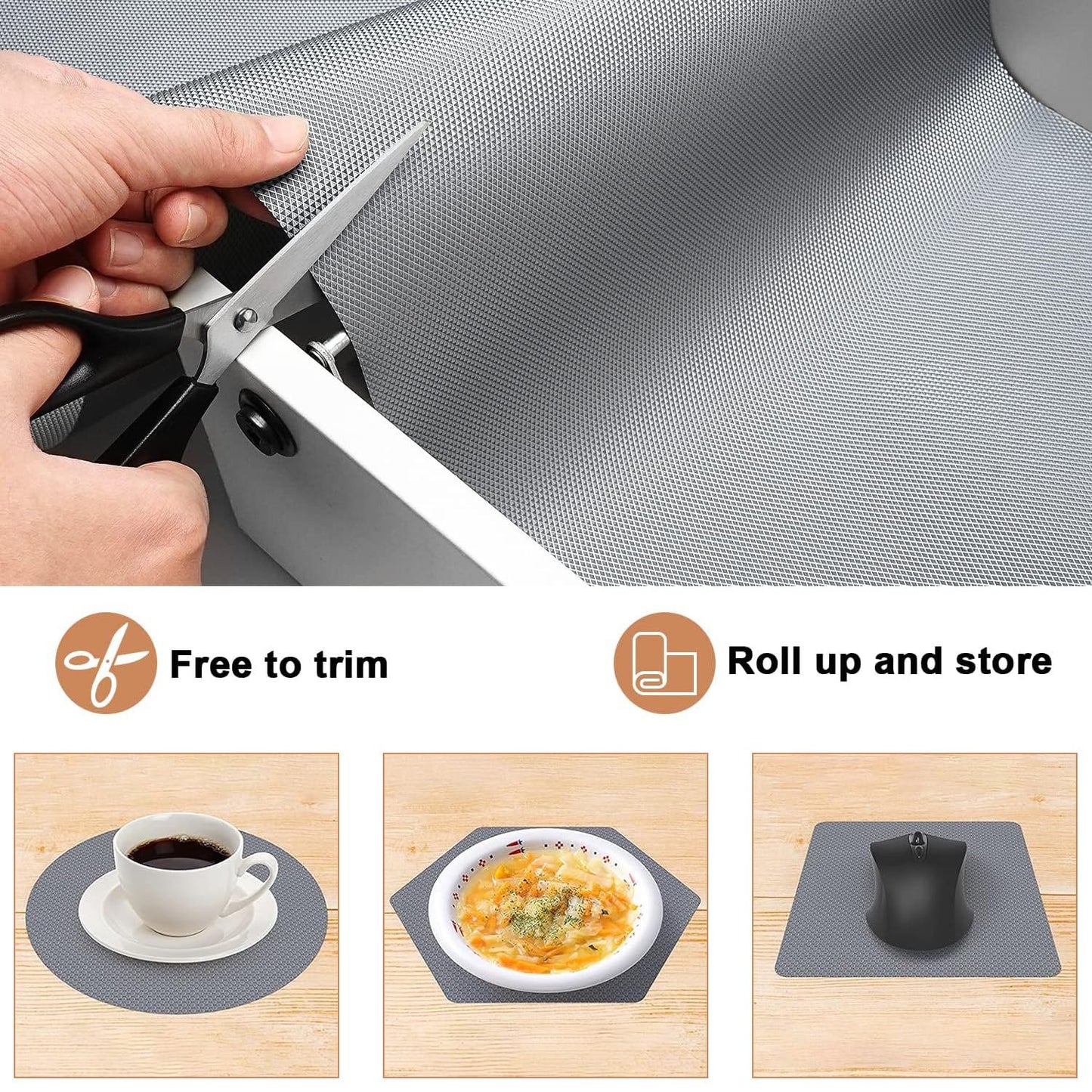 Multipurpose Kitchen Mats 45cm x 5m Anti-Slip Mats | (Diamond Texture, Metallic Grey)