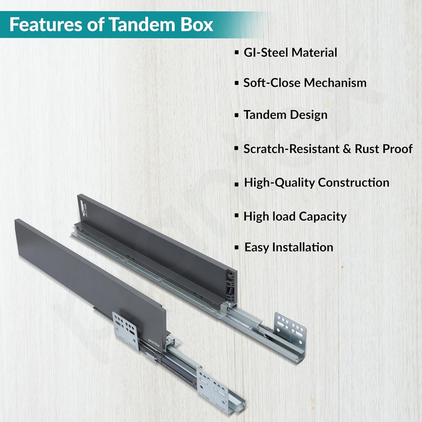 Kitchen Slim Tandem Box For Drawer System (Grey) (4 X 20 Inches)